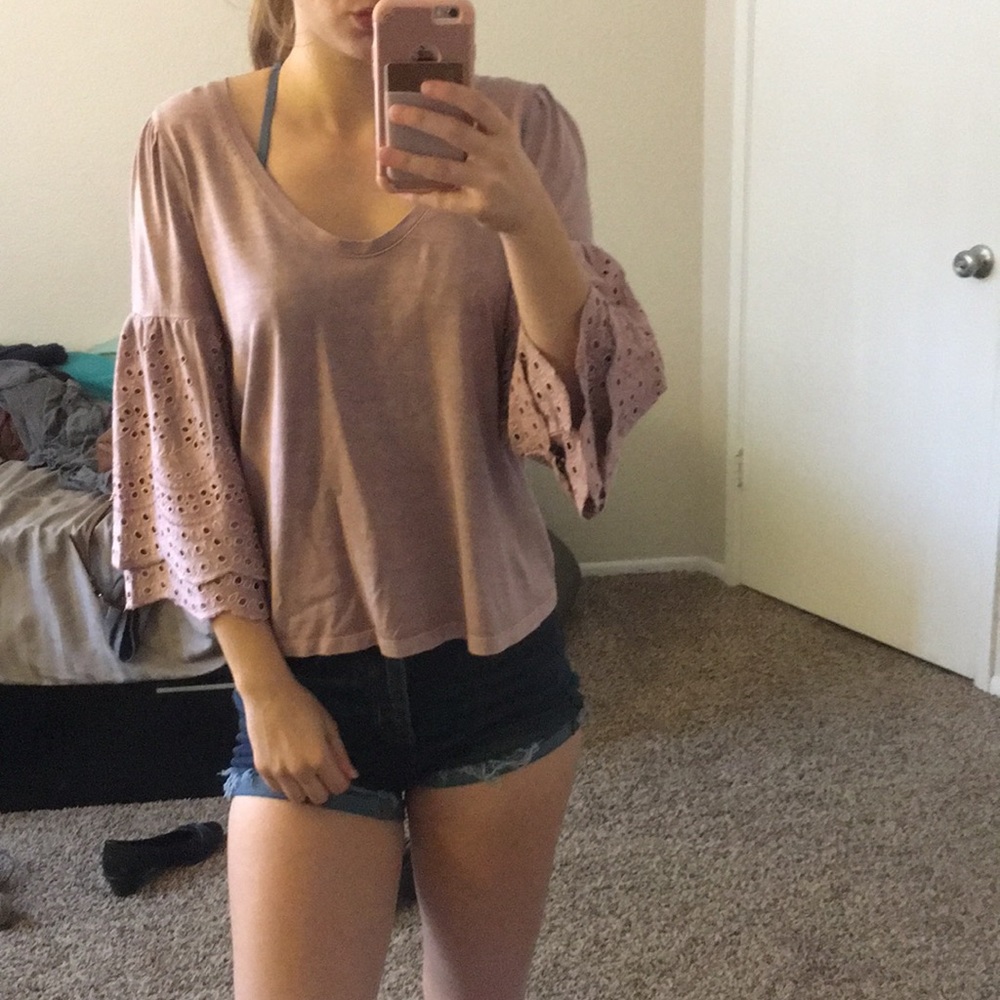 American eagle pink quarter sleeve Tee